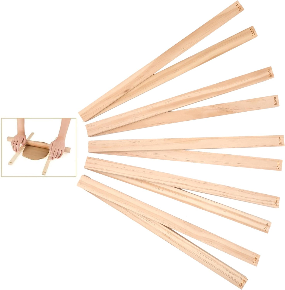 DICHA 10 Pcs Wooden Clay Rolling Guides – Pottery & Polymer Clay Thickness Guide Sticks, 5 Sizes