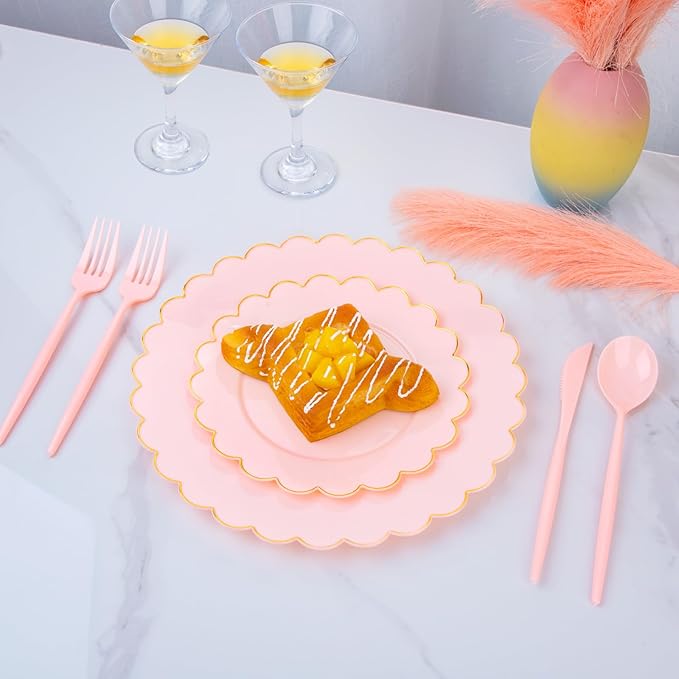 Supernal 180pcs Pink Plastic Silverware Heavy Duty Pink Party Disposable Cutlery Plastic Forks and Spoons Disposable Utensils Include 60 Forks,60 Knvies,60 Spoons for Wedding,Party or Daily Using