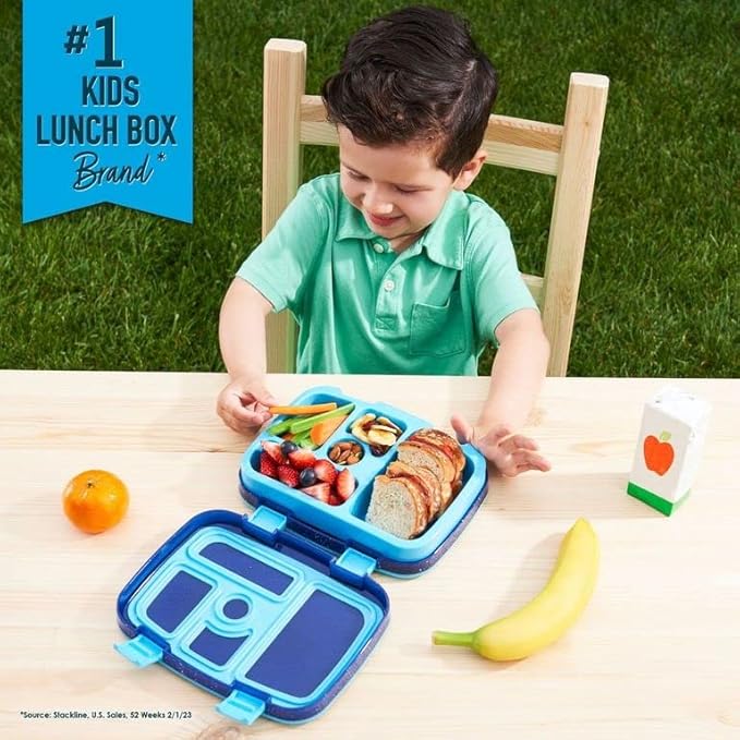 Bentgo Kids 5-Compartment Lunch Box - Confetti Design for School, Ideal for Ages 3-7, Leak-Proof, Drop-Proof, Dishwasher Safe, & Made with PFAS & BPA-Free Materials (Confetti Edition - Abyss Blue)