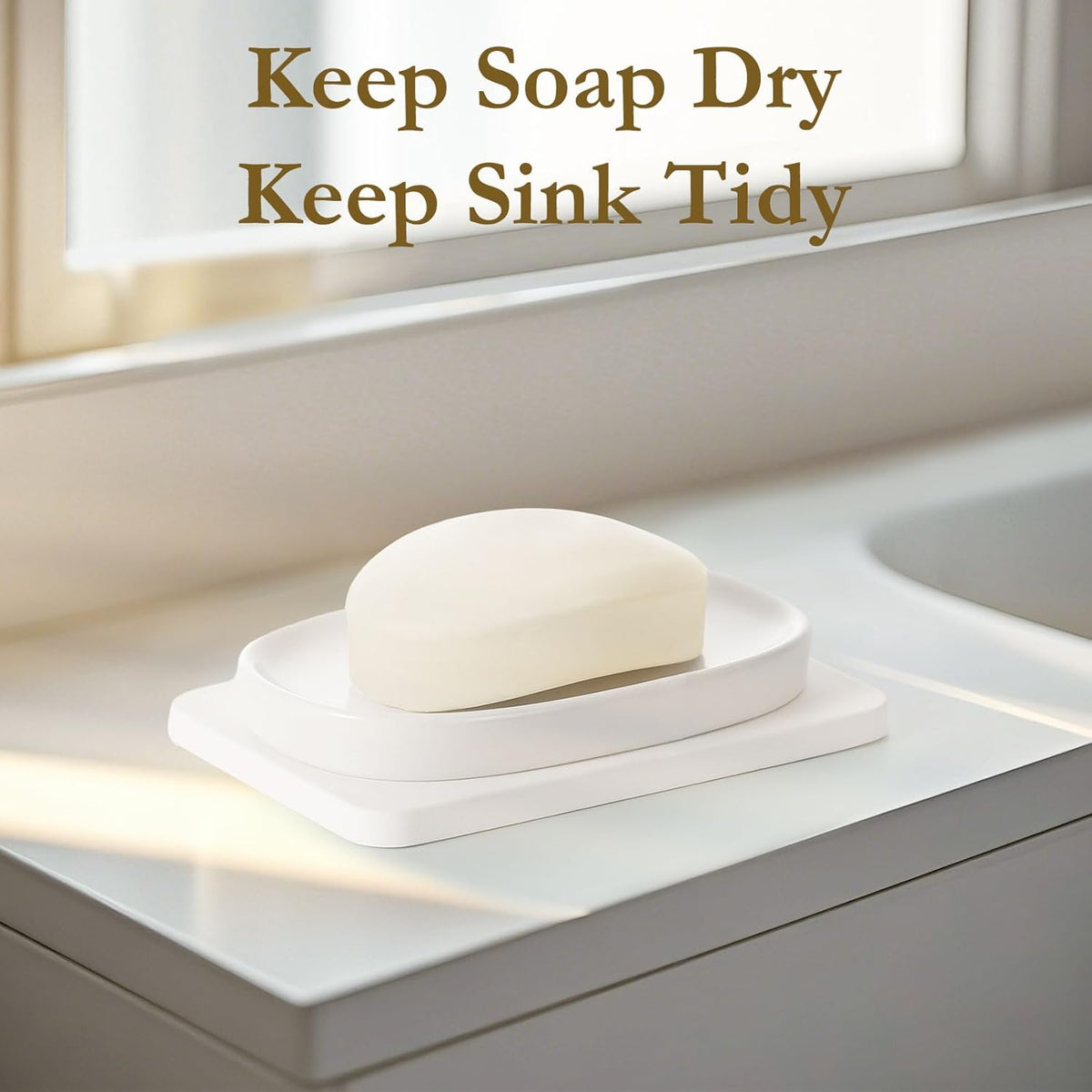 Shinowa Soap Dish (Dual Layer), 4.72 * 2.95'' Ceramic Soap Container and 5.12 * 3.27'' Diatomaceous Earth Tray, Quickly Drain Water and Dry, Dish Soap Holder for Kitchen, Bathroom, Shower