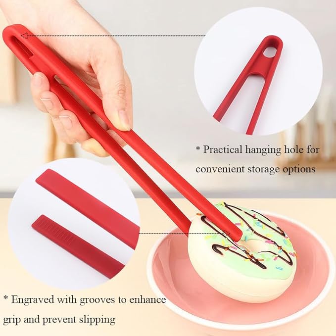 1Pcs Silicone Toaster Tong, 11.6 Inch Long Silicone Kitchen Tong for Toaster Cooking Utensil Bread Waffle Food Tweezer Red Toast Tong for Cooking Serving Bacon Salad Pickle Fruit Food, SATONBEYI