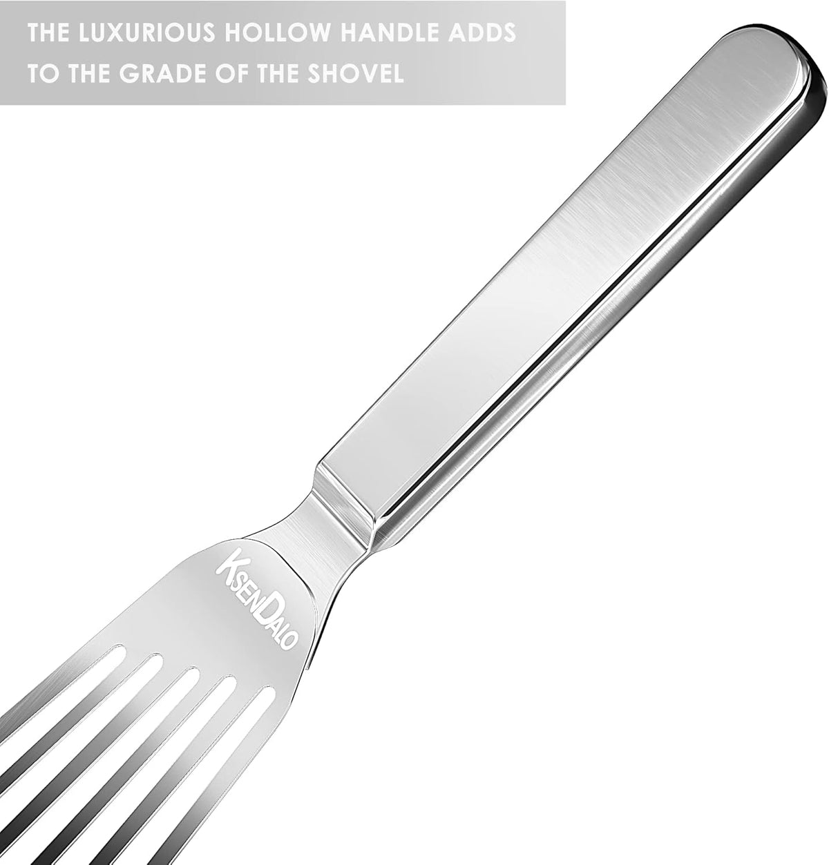 KSENDALO Thin Fish Spatula Stainless Steel -Flexible Slotted Egg Flipper with Angled Blade & Comfortable Hollow Grip, Metal Turner for Fish Egg Omelettes Pancakes, All Cookware, Dishwasher Safe