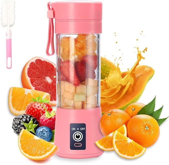 Portable Blender Cup,Electric USB Juicer,Mini Blender For Shakes and Smoothies, juice,380ml, Six Blades Great for Mixing,pink