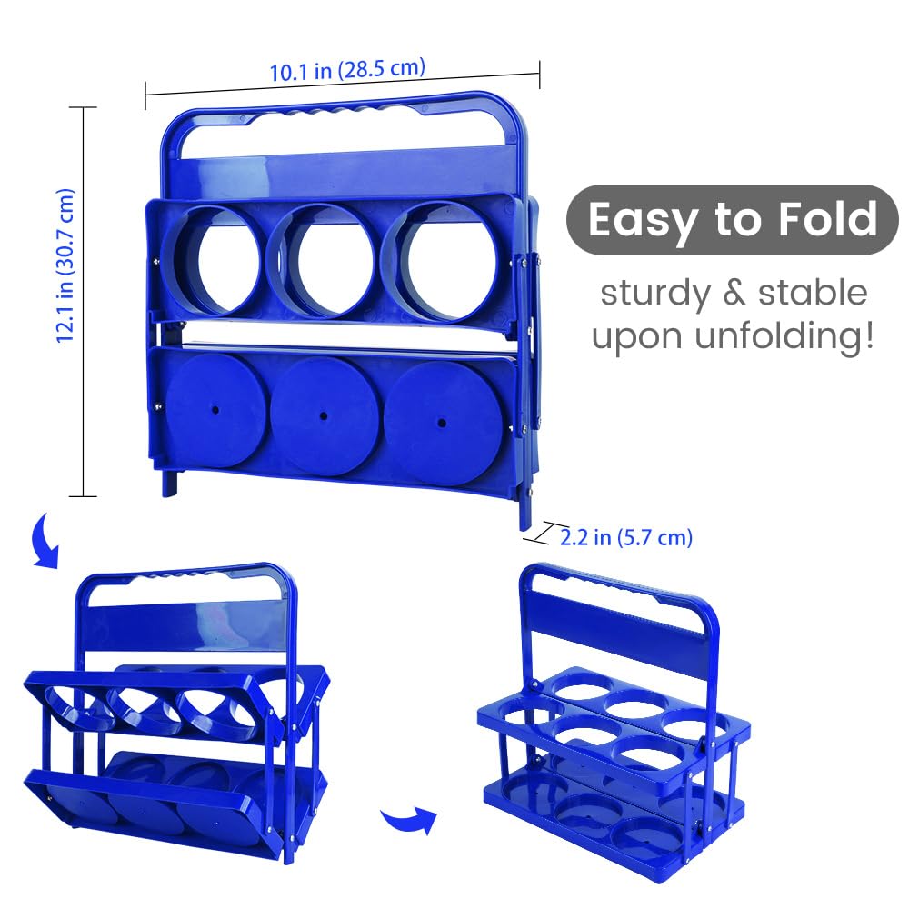 Bodaon 6 Cup Drink Carrier with Handle, Plastic Cup Holders for GrubHub/Doordash Delivery, Reusable Foldable Car Drink Caddy, Leakproof Food Delivery Accessories, 360° Secure Grip, Blue
