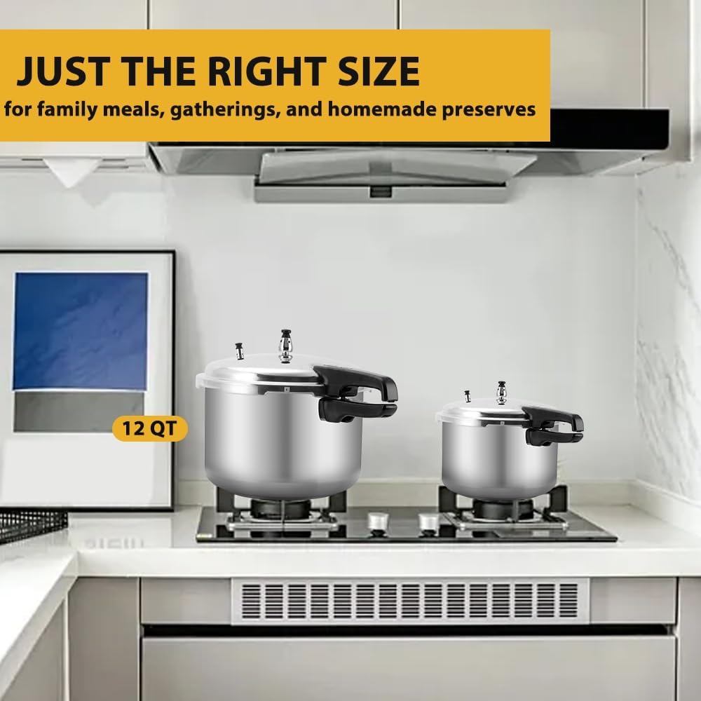 12 Quart Pressure Cooker,Aluminum Pressure Canner w/Canning Rack & Easy Lock Lid for Canning, Steaming