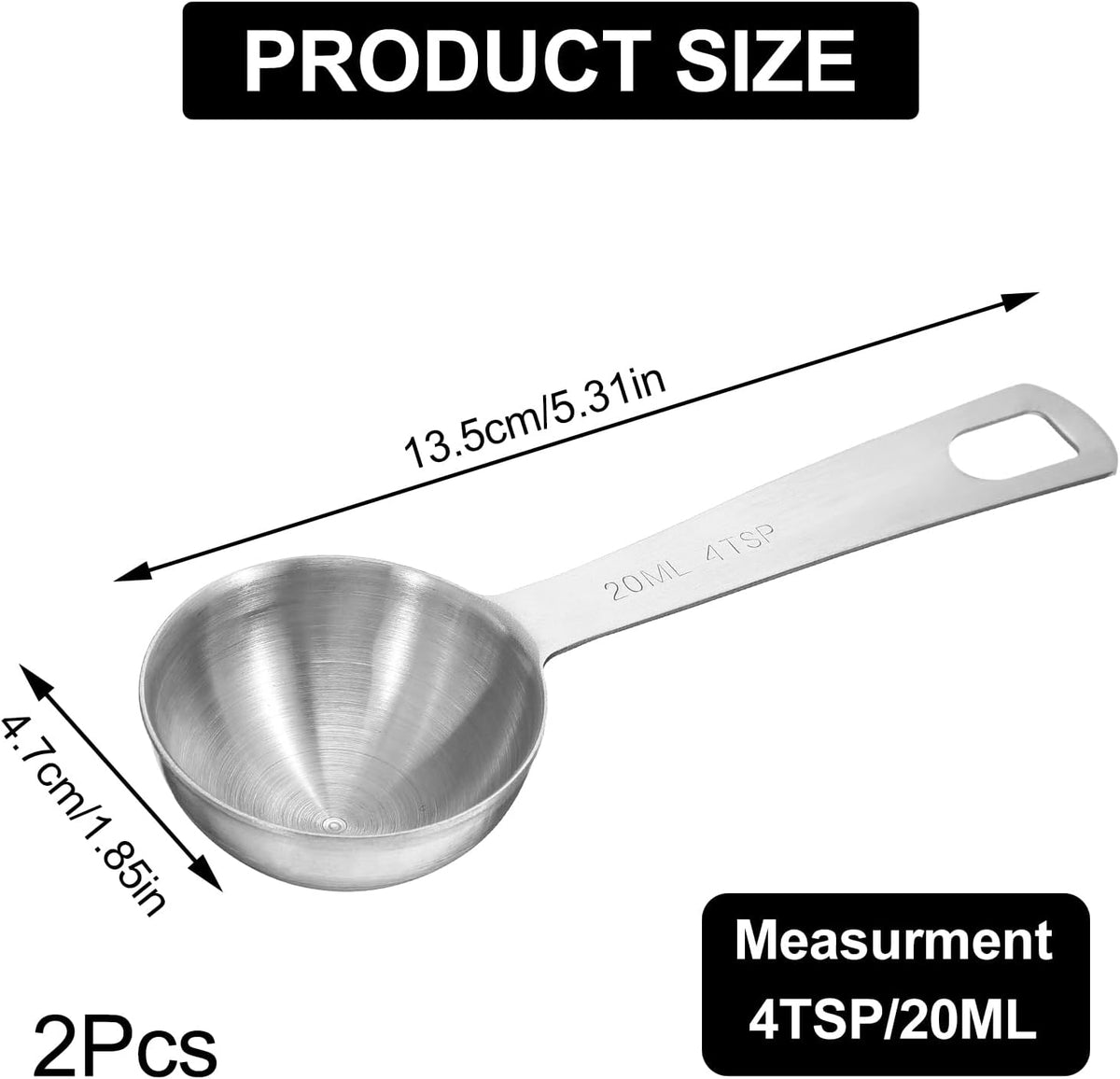 2 Pcs 4/3 Tbsp (4 tsp | 20 ml | 20 cc) Measuring Spoons Tablespoon Measuring Spoon Stainless Steel Measurings Spoon for Kitchen Cooking Spoons(Silver)