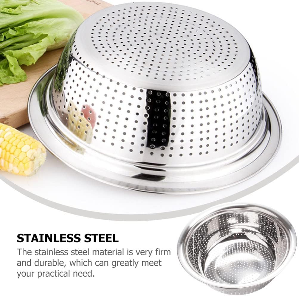 Hemoton Stainless Steel Rice Washing Bowl Kitchen Strainer Colander Bowl Fruit Vegetable Washing Basket for Rice Food Pasta Colander Drain Basket (Silver)