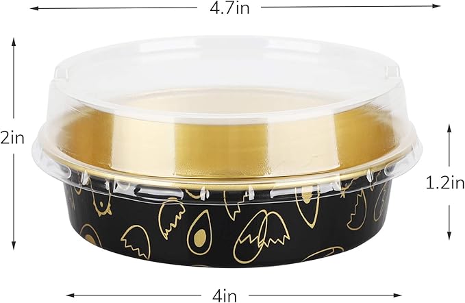 Beasea Mini Tart Pans 50 Pack, 4 Inch Disposable Pie Tins with Lids, Black Gold Aluminum Pie Pan Cartoon Tin Tart Pans Round Oven Baking Mini Cake Pan for Pie Tart Quiche