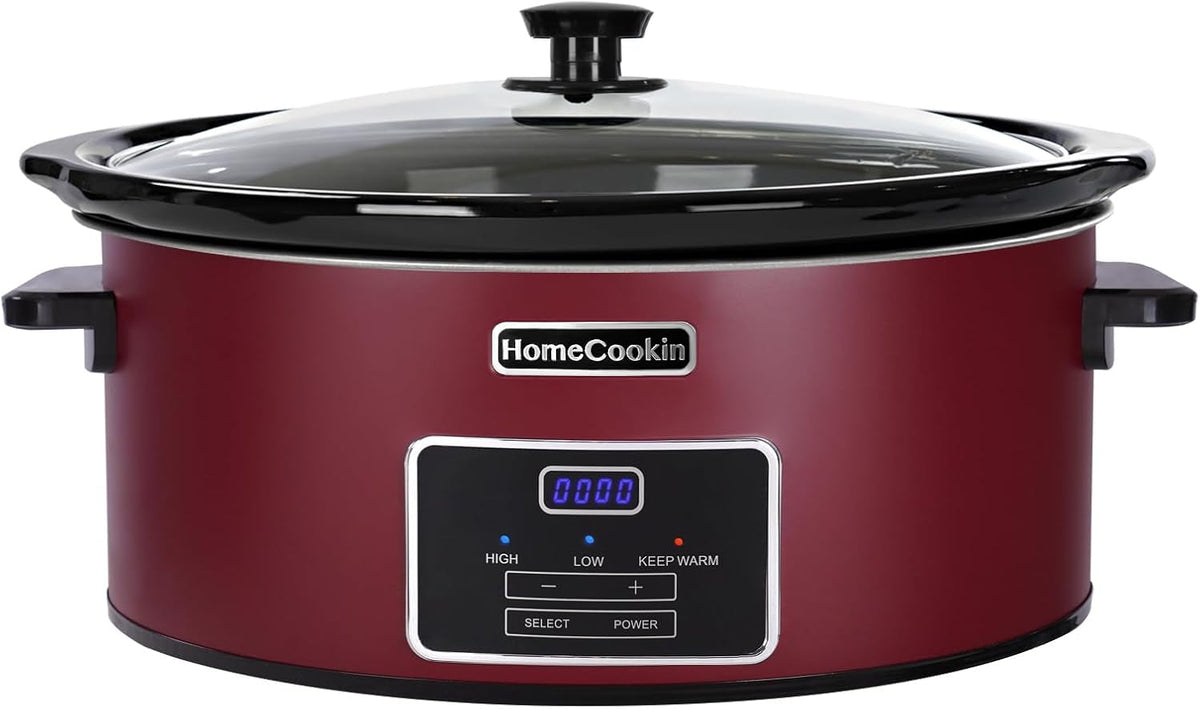 HOMECOOKIN 7 Quart Programmable Slow Cooker, Kitchen Appliances, Perfect Kitchen Small Appliance for Family Dinners, Red Stainless Steel