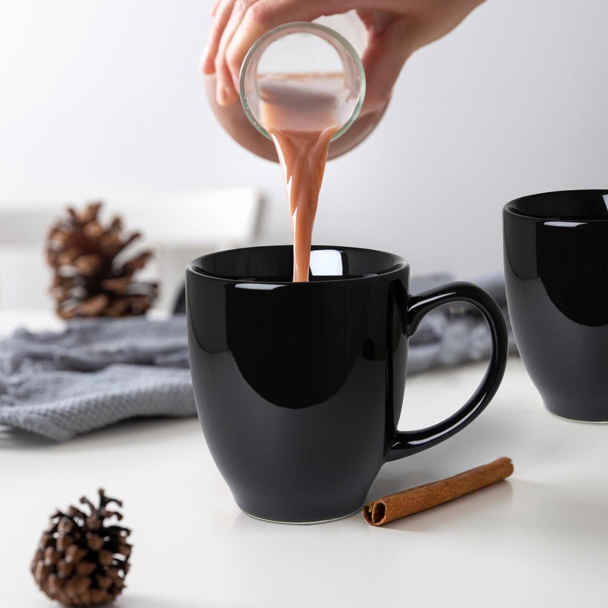 Set of 2 Durable 16 oz Coffee Cups, Large Black Coffee Mugs with Ergonomic Handle, Ceramic Mugs Dishwasher & Microwave Safe, Ideal Tea Mugs for Home, Office, Gifts (Coffee, Tea, Hot Cocoa, Latte Cup)
