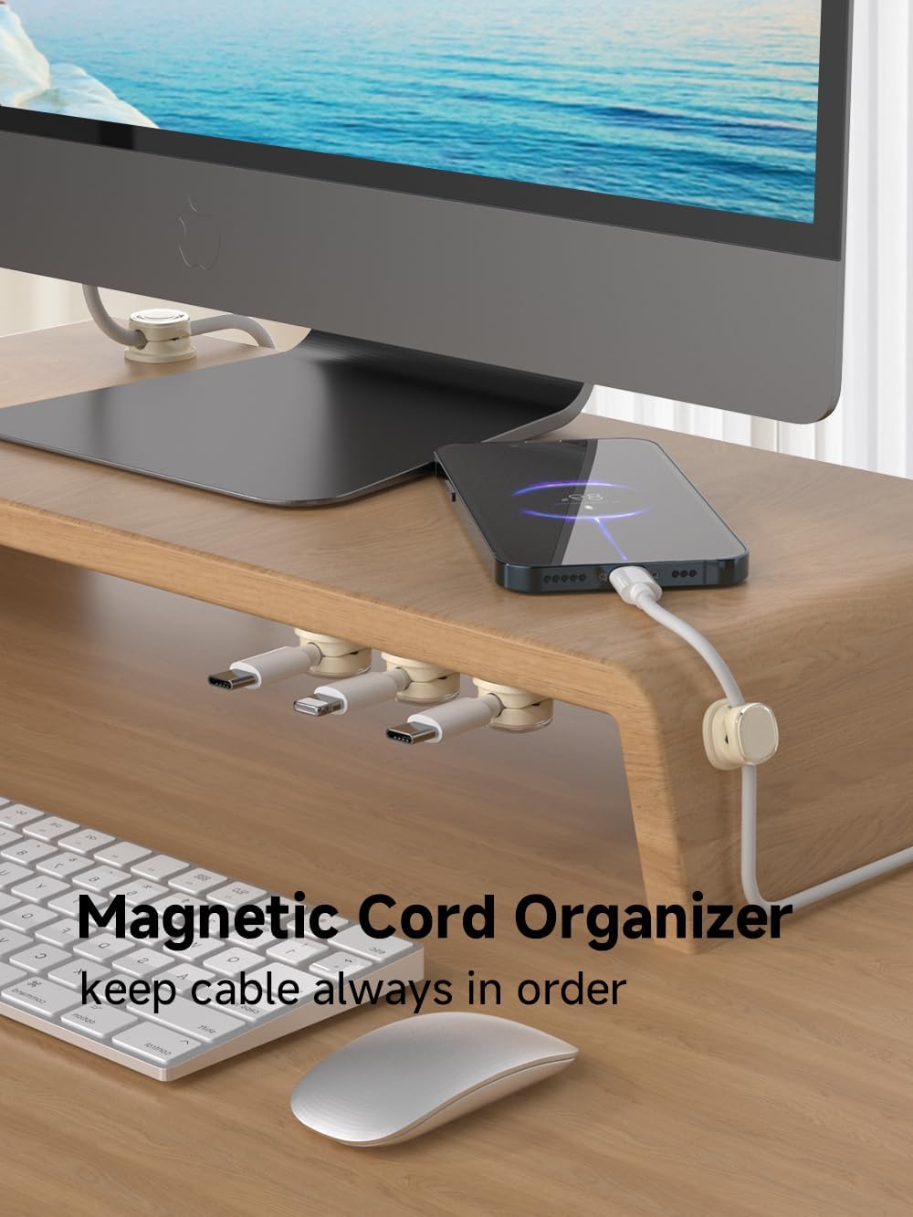 Magnetic Cable Clips, Adjustable Cord Holder Management, Adhesive Wire Keeper Organizer for Home Office Desk Phone PC Car Wall Desktop Nightstand Appliance (9-PCS Apricot)