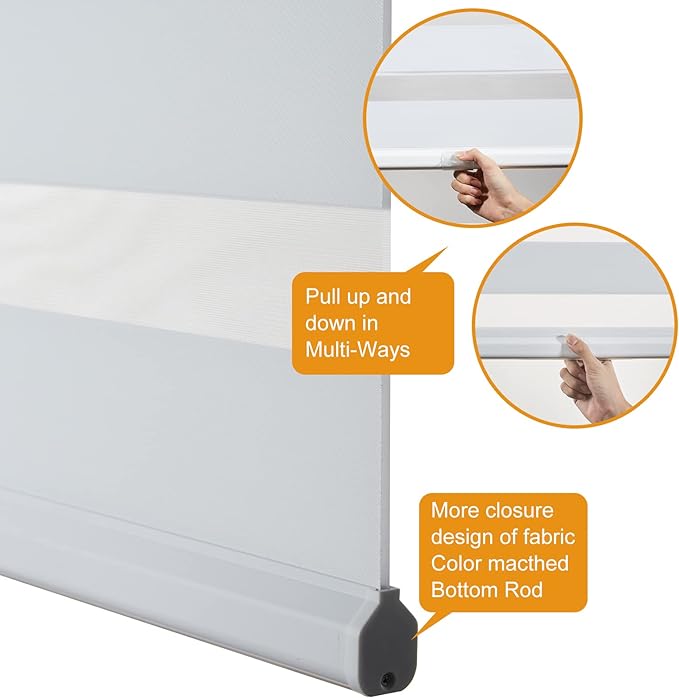 Persilux Zebra Roller Shades for Windows, Privacy Roller Blinds for Windows (70" W x 72" H, White) Cordless Door Blinds for Door Window, Light Control for Day and Night, for Home, Office