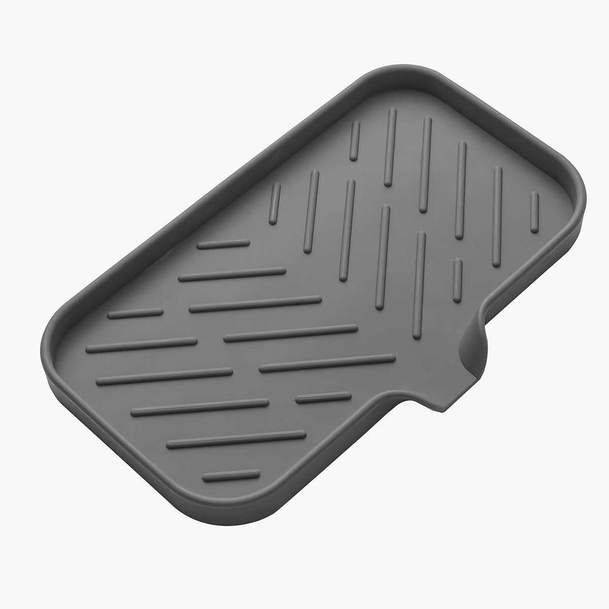 Silicone Bathroom Soap Dishes with Drain Spout-Bathroom and Kitchen Sink Organizer,Sponge Holder,Dish Soap Tray,Perfect for Dispenser,Scrubber,Bottle,Cup on Sink or Counter-Grey 9.6"×5.3"