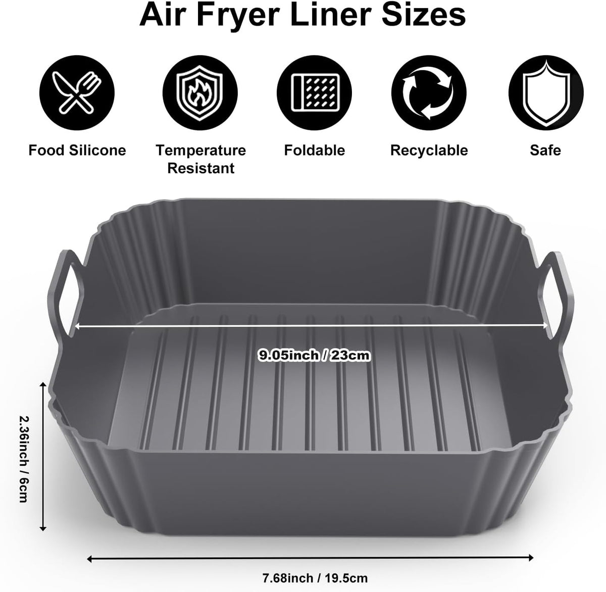9-Inch Square Silicone Liners for Large Air Fryer 2Pack, Silicone Pot Baking Accessories for Chefman 6 to 8.5QT, Reusable Air Fryer Tray Insert for Oven Microwave Accessories