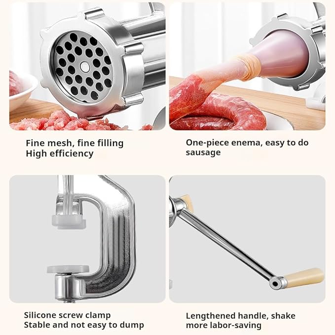 Meat Grinder Manual Mincer - Meat Grinders For Home Use Sausage Maker & Burger Patty Stuffer with Table Clamp, Hand Operated Kitchen Tool for Homemade Pork, Beef, and Sausage - Easy to Clean