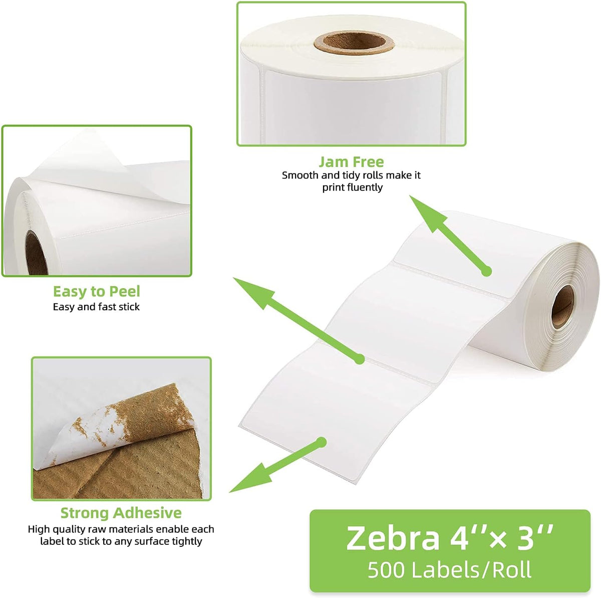 4" x 3" Direct Thermal Labels, Thermal Printer Labels for Shipping Address Barcodes, Thermal Stickers Compatible with Zebra, Rollo, Munbyn Thermal Labels Printers (12 Rolls, 500 Labels/Roll)