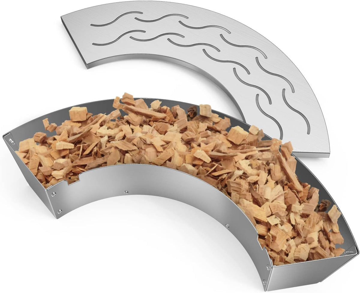 Onlyfire BBQ Smoker Box, Stainless Steel Fan-Shape Smoker Box with Removable Lid, Wood Chip Smoker Box for Charcoal Grills, Kamado Grills - Add Smokey BBQ Flavor to Your Foods, Design Patent