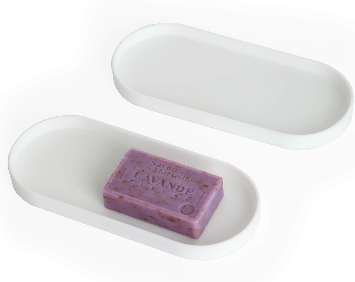 Lazy K Silicone Tray - Small Vanity Tray Organizer - Spoon Rest Holder - Multi-Purpose Modern Kitchen Sink, Bathroom, Counter Organizer (White)