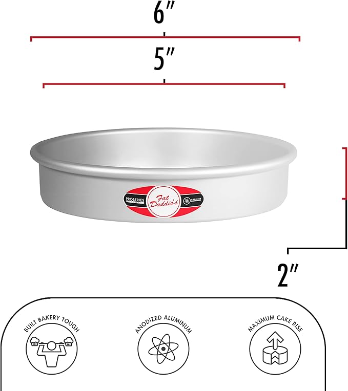 Fat Daddio's Anodized Aluminum Round Cake Pans, 2 Piece Set, 5 x 2 Inch