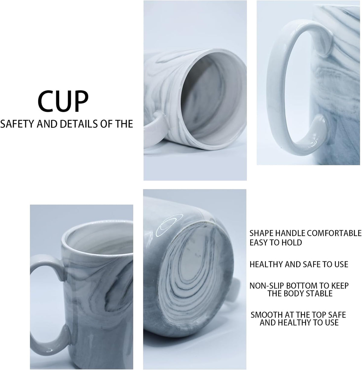 Coffee Mugs Set of 4,16 OZ Large Marble Ceramic Tea Cups with Big Handle,Bulk Grey Marble Mugs Set for Latte, Beer,Cappuccino,Microwave Dishwasher Safe Cup for Men Women Gift