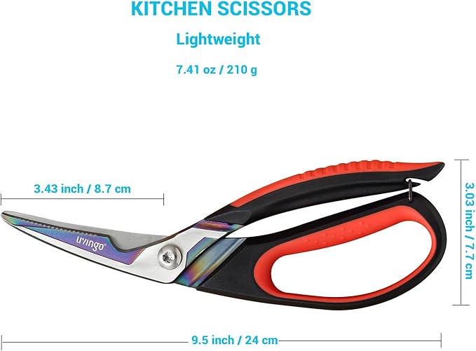 LIVINGO Heavy Duty Kitchen Scissors - Titanium Coated Sharp Poultry Shears Multipurpose for Cutting Chicken Bones, Meat, Vegetable Food, 9.5 Inches Comfortable Grip with Safe Lock