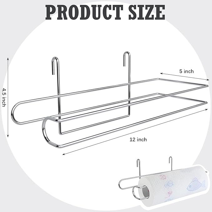CroBlissful Paper Towel Holder for Wire Shelving 5'' D x 12'' W x 4.5'' H Hanging Paper Towel Holder Wire Shelf Accessories for Camp Dorm Laundry Room Stove Kitchen(Silver)