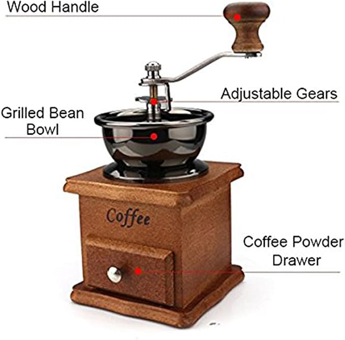 Coffee Mill Grinder - Manual Coffee Grinder with Adjustable Gear Setting and Ceramic Conical Burr,Hand Mill Grinder for Home Use and Travel