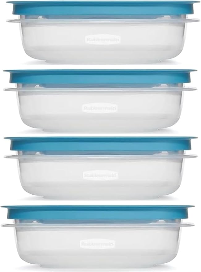 Rubber maid 1.25 Cup Flex & Seal Leak Proof Lids Food Storage Container Set, Teal, Clear Meal Prep Flex Containers, 4 Piece Bundle Set