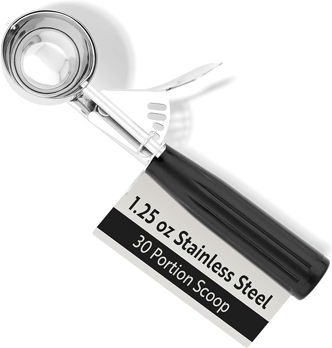 Restaurantware 1.25 Ounce Portion Scoop, 1 Trigger Release Stainless Steel Cookie Scoop - With Black Handle, Stainless Steel Disher, For Portion Control, Cookie Dough, Cupcake Batter, Or Ice Cream