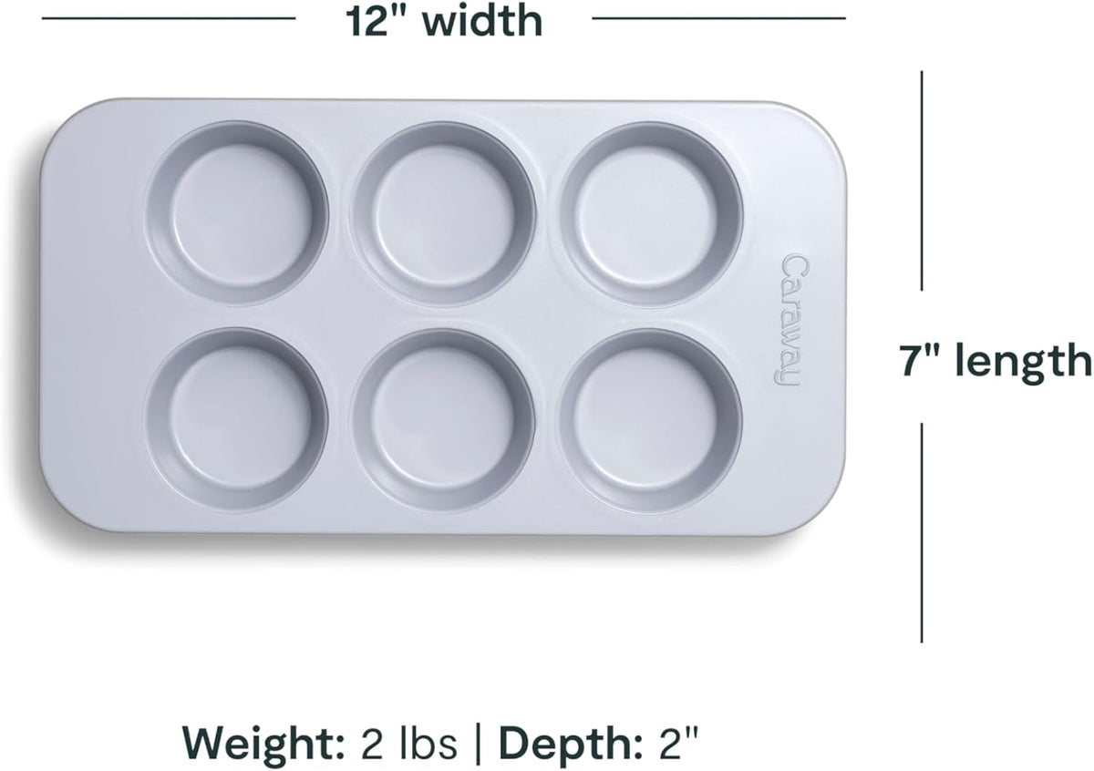 Caraway Nonstick Ceramic 6 Cup Muffin Pan – Non-Toxic, PTFE & PFOA Free – Oven Safe – Aluminized Steel Core – Small Muffin Pan for Baking Cupcakes, Muffins & More - Slate