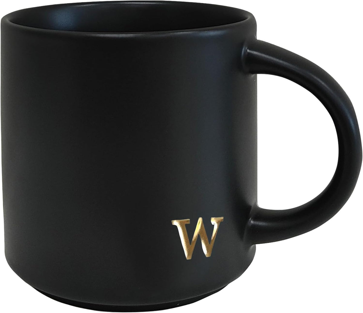 COLLECTIVE HOME - Black Monogram Ceramic Mugs, 15 oz Golden Initial Coffee Cups, Elegant Alphabet Tea Mugs, Personalized Halloween Mug with Gift Box, Perfect for Office and Home Décor (w)