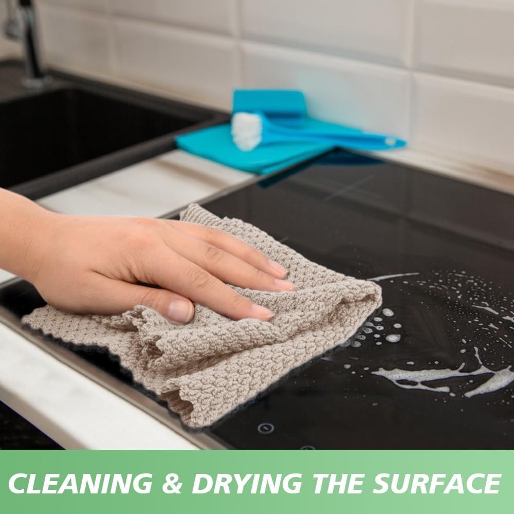 SINLAND Microfiber Dish Cloth for Washing Dishes Rags Best Kitchen Washcloth Cleaning Cloths with Poly Scour Side Popcorn Texture 5 Color Assorted 12Inchx12Inch 10 Pack
