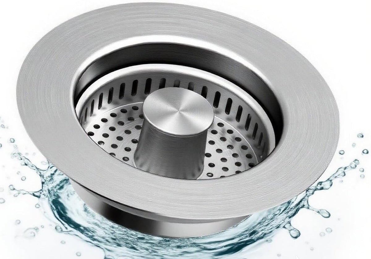 Upgraded 3 in 1 Kitchen Sink Drain Strainer & Sink Stopper,304 Stainless Steel Pop-Up Kitchen Sink Drain Strainer and Stopper Combo,Fits US Standard 3-1/2 Inch Drain, Anti-Clogging Odor Prevention