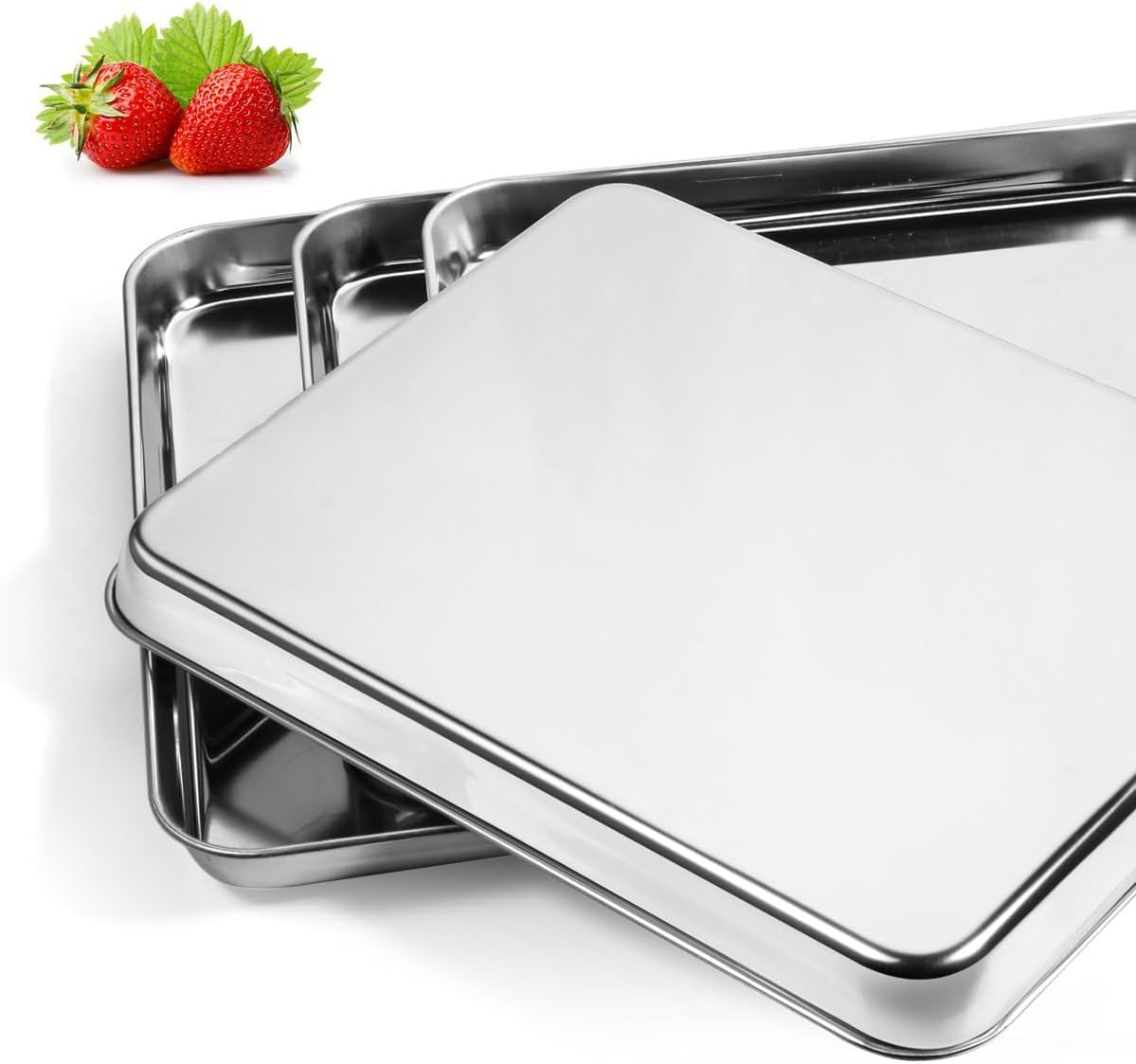 Baking Sheets Set of 4, Stainless Steel Cookie Pan Tray For Oven, Size 12.25 x 9.65 x 1 inch, Heavy Duty, Deep Edge, Superior Mirror Finish, Dishwasher Safe