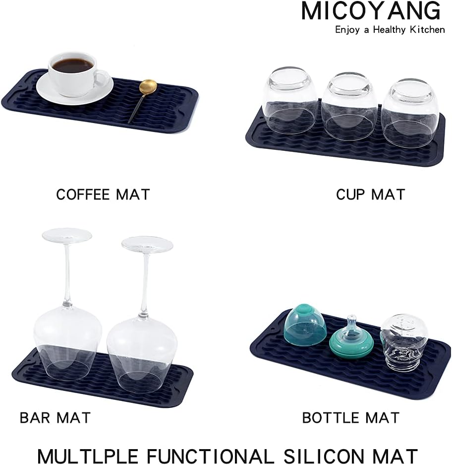 Silicone Dish Drying Mat for Multiple Usage,Easy clean,Eco-friendly,Heat-resistant Silicone Mat for Kitchen Counter or Sink,Refrigerator or Drawer Liner Navy Blue S 12 inches x 6 inches