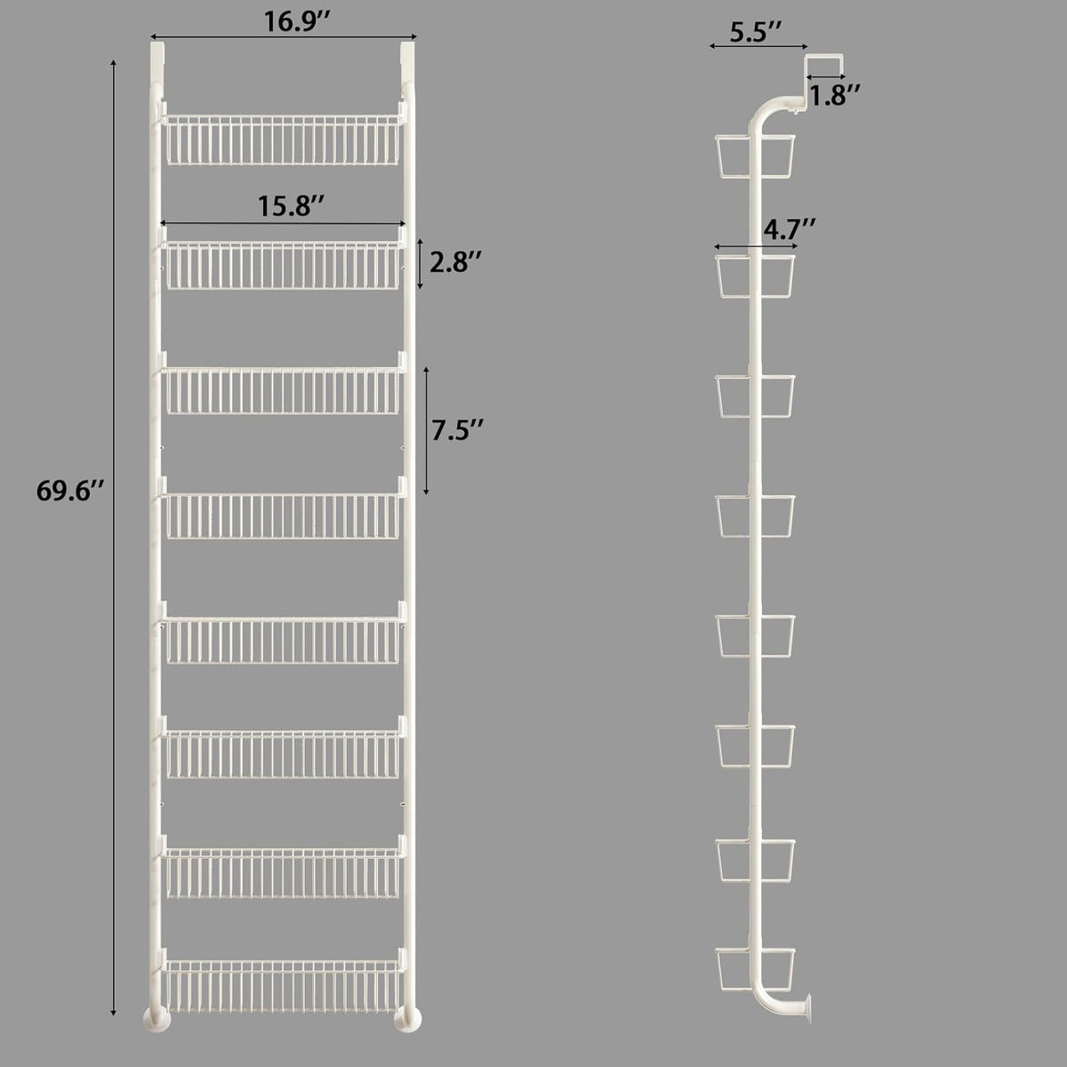MIAOLI Over the Door Pantry Organizers and Storage, 8-Tier Spice Rack, Home & Kitchen Storage Shelves for Cabinet, Large Capacity Hanging Seasoning Organizer, Laundry Room Organization, White