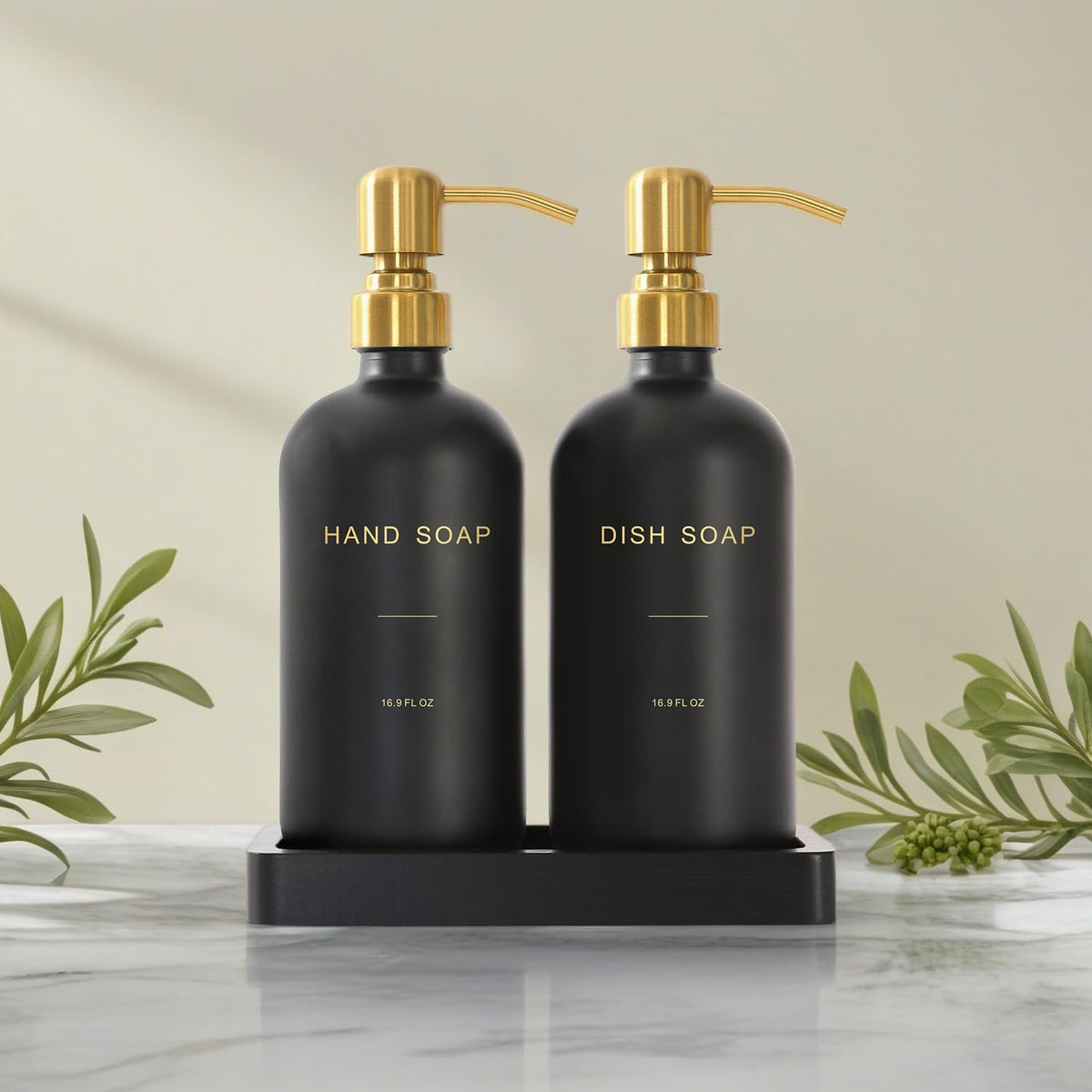 Black Soap Dispenser for Kitchen Sink, Hand and Dish Soap Dispenser with Stainless Steel Pump, Perfect for Gold Kitchen Accessories. (Gold & Black)