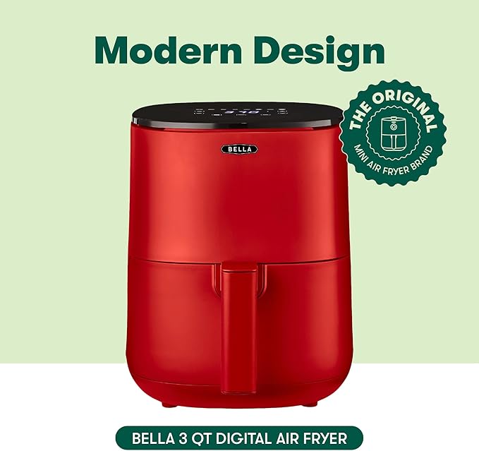 BELLA 3 Qt Touchscreen Air Fryer Oven and 5-in-1 Multicooker with Removable Nonstick Dishwasher Safe Crisping Tray and Basket, 1400 Watt Heating System, Matte Red