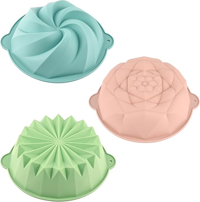 HUAKENER 3 Pcs Flower Shape Cake Molds, Nonstick Silicone Cake Molds for Jello Cakes, Cheese Cakes, Strawberry Shortcake, Brownie Tart Pie