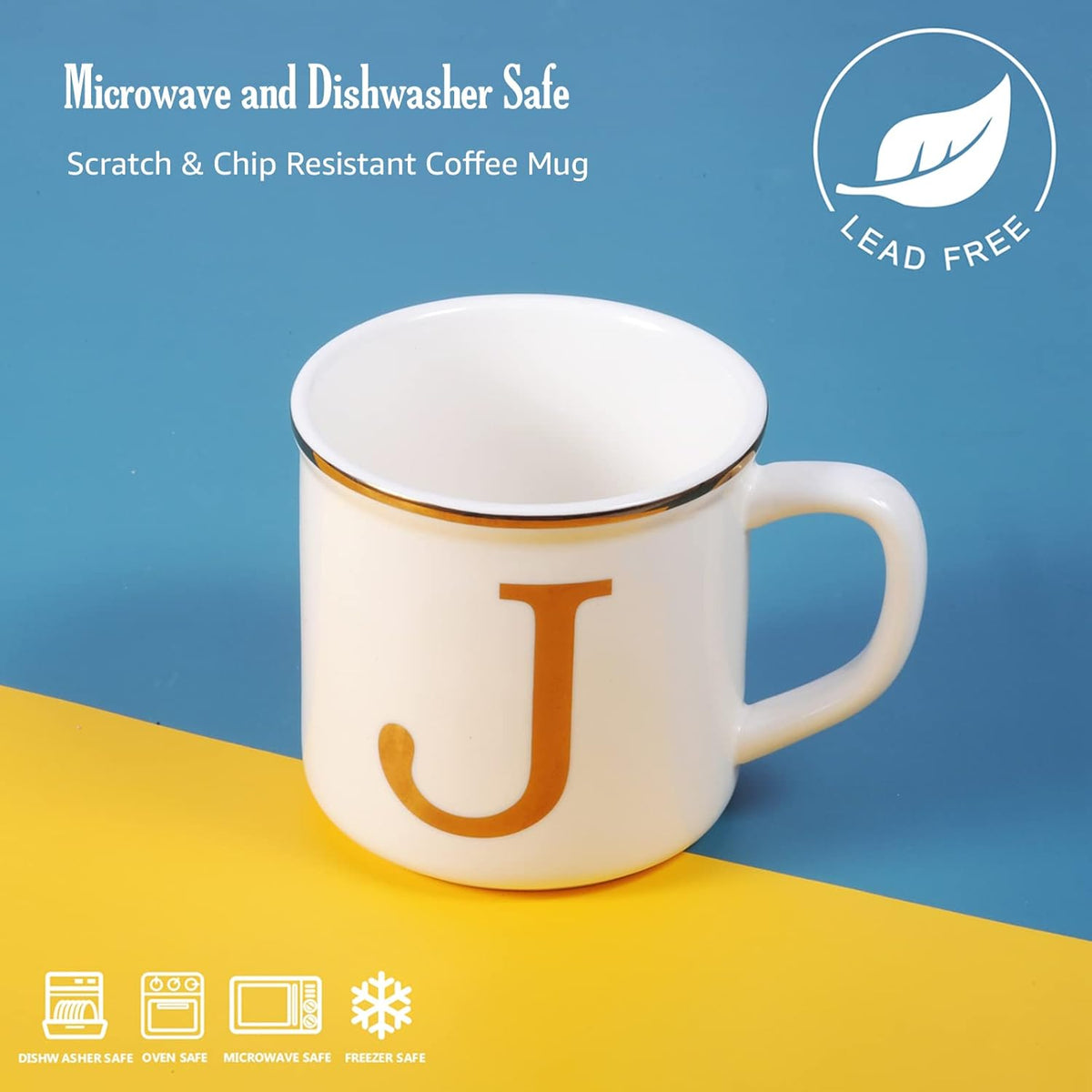 Miicol Ceramic Coffee Mug 16 oz, Monogram Coffee Cup, Golden Initial Tea Mug, Personalized Tea Cup, Unique Gift, Large Mug for Home, Office, Letter J