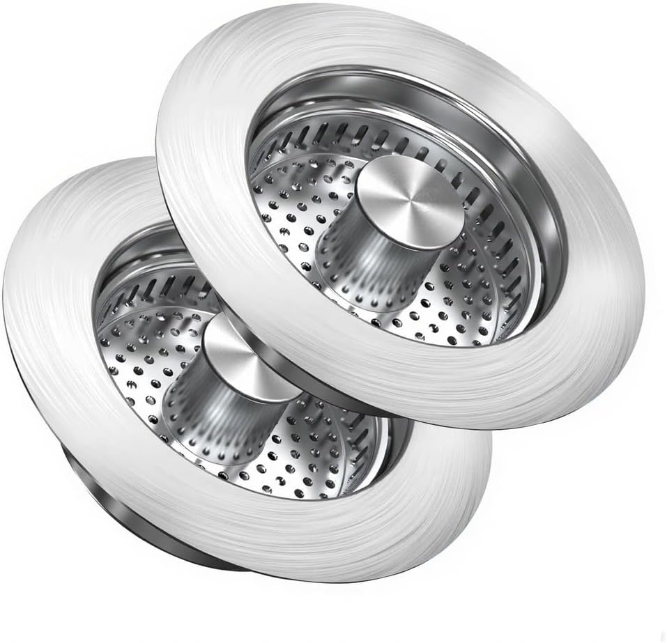 Kitchen Sink Drain Strainer，Upgraded 304 Stainless Steel 3 in 1 Pop-up Sink Drain Strainer Kitchen Drain Strainer Cover and Sink Stoppers Combo，Standard 3-1/2 in Hole
