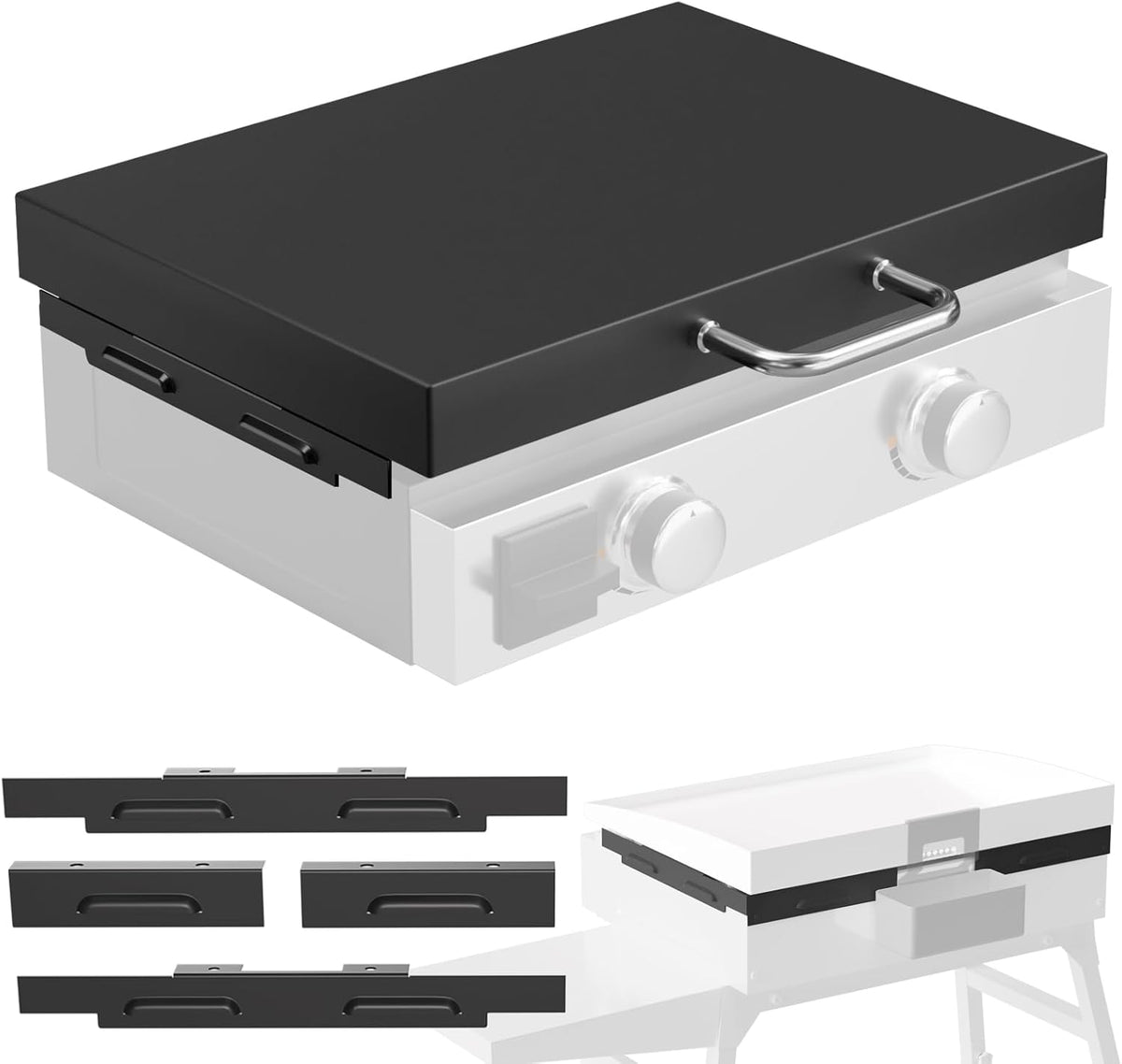 5011 Hard Cover Top Lid with Stainless Steel Handles and Wind Guard for Blackstone 22” Table Top Grill, Flat Top Griddle Accessories for Black Stone, Black