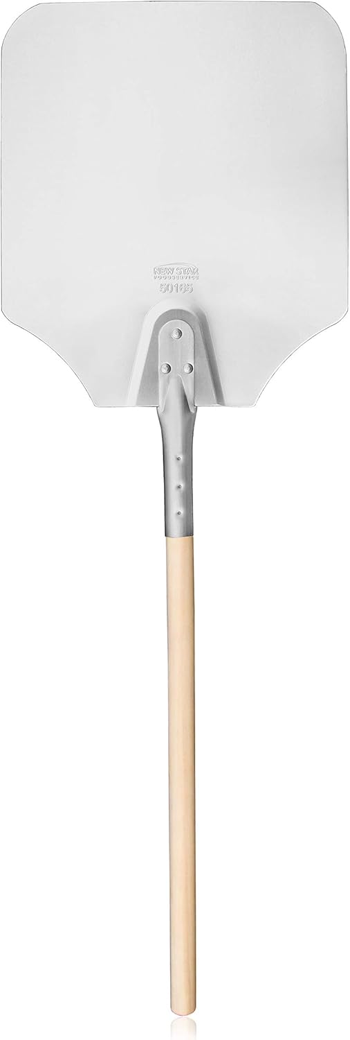 New Star Foodservice 50165 Aluminum Pizza Peel, Wooden Handle, 12 x 14 inch Blade, 36 inch overall