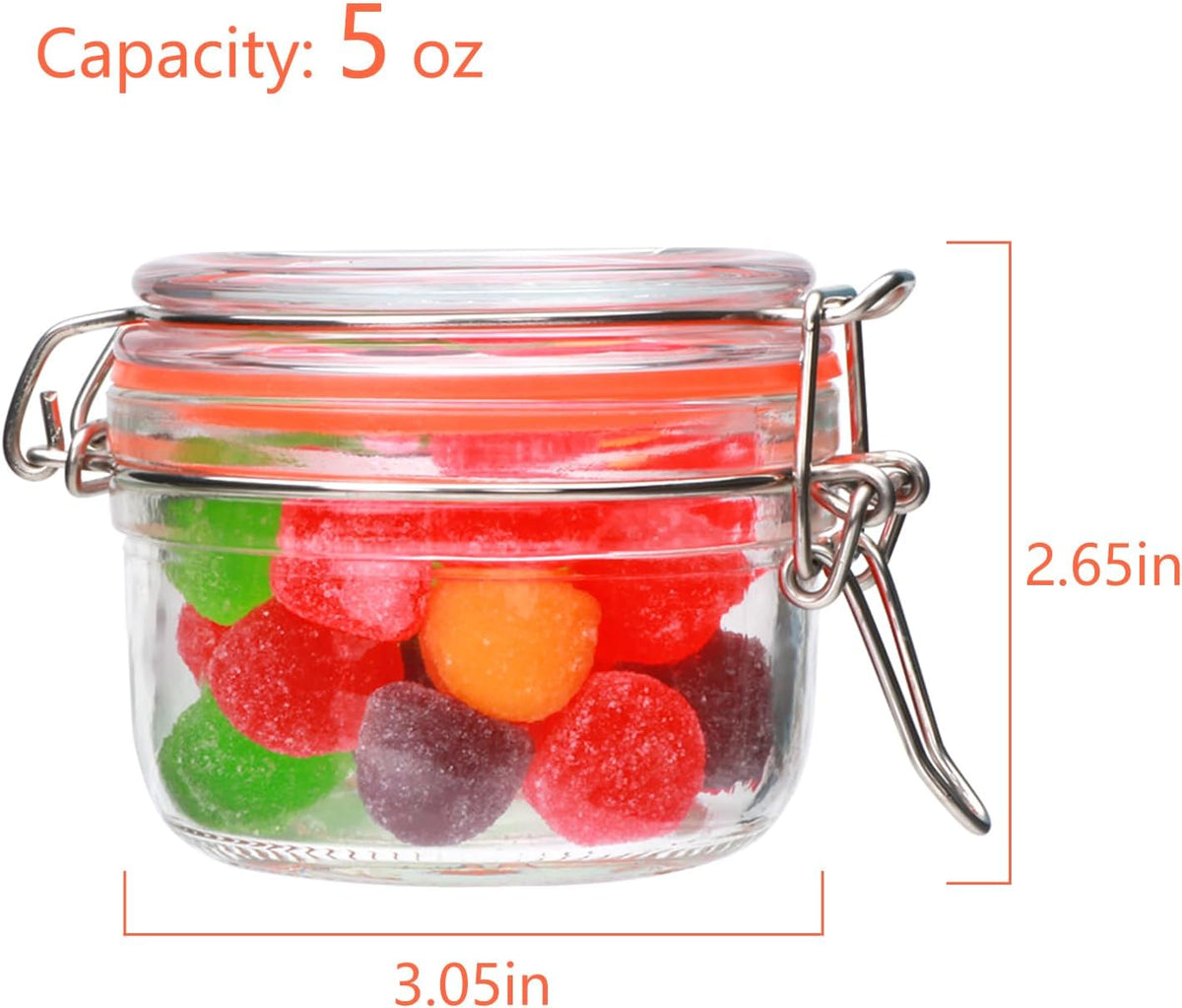 5 oz Glass Jars with Airtight Lid,Small Leak Proof Rubber Gasket Glass Canisters,Glass Food Storage Container for Kitchen,Jam,Spice, Cereal, Beans,Cookies