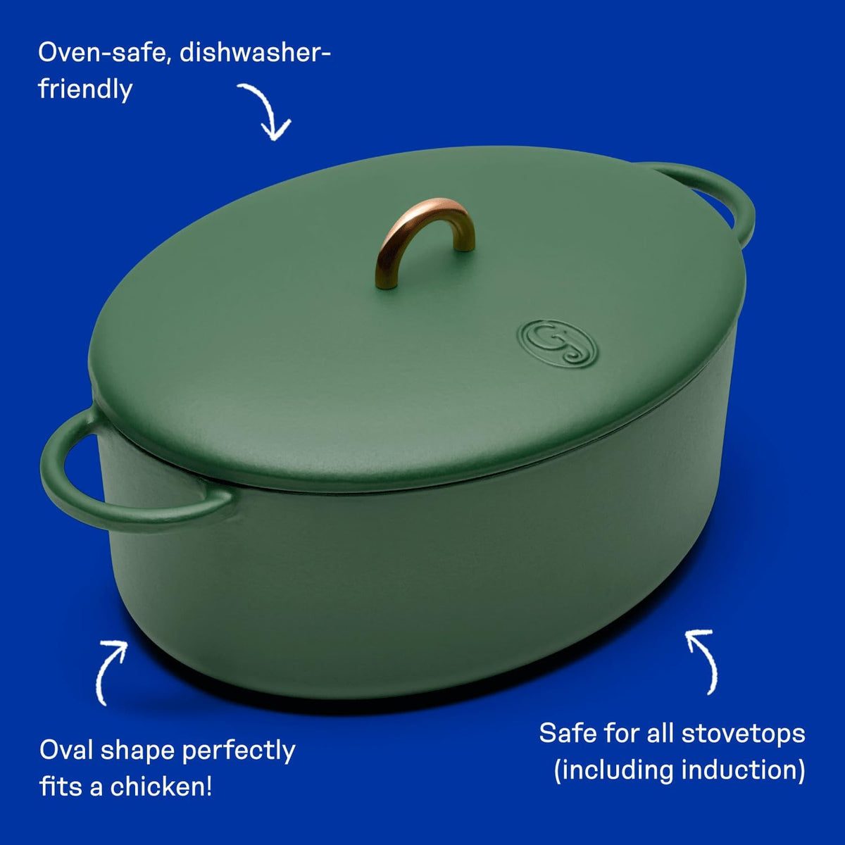 Great Jones Dutchess Cast Iron Dutch Oven Pot With Lid (Broccoli) - Large 6.75 Quart Size, Dual Handles - All Stovetop Safe - 500° Dutch Oven For Bread Baking | Dishwasher Friendly