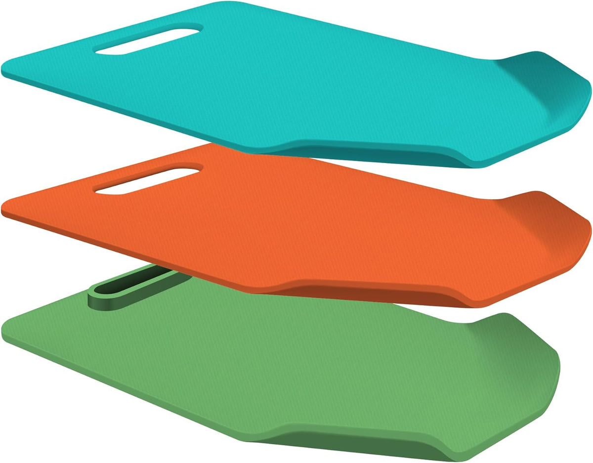 IMUSA Cutting Board Set – 3-Pack Plastic Cutting Boards for Kitchen, 11.8" x 7.4" Color-Coded Chopping Boards with Handles and Curved Edge, Nesting Small Cutting Boards, Dishwasher Safe
