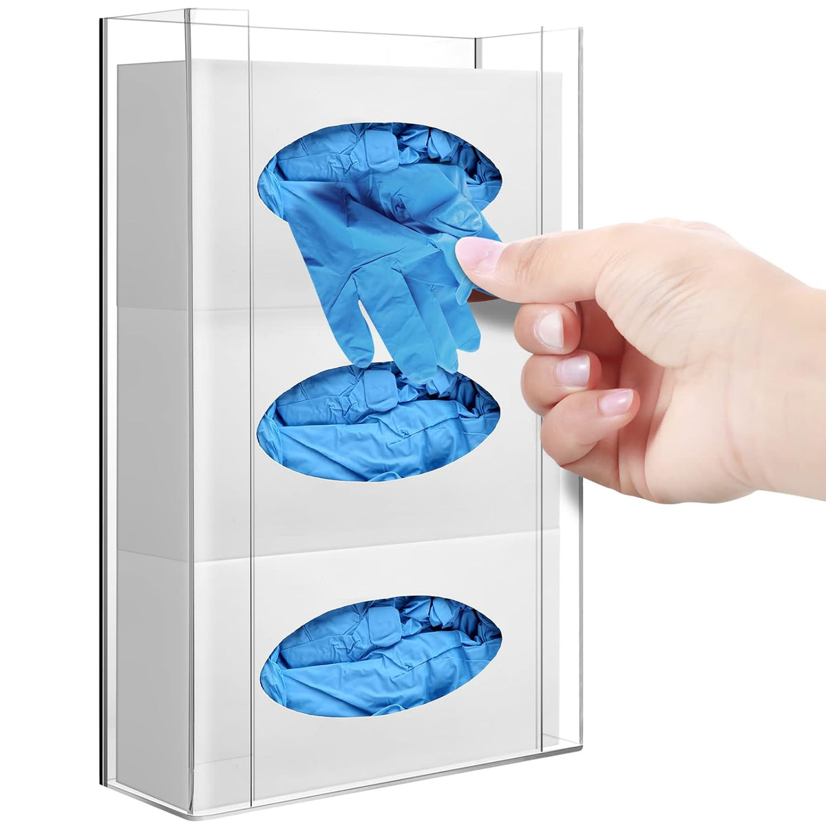 Weysat Wall Mounted Acrylic Glove Box Holder Double Dispenser Floating Glove Box Organizer Storage Rack for 3 Boxes for Kitchen Cleaning Closet Lab Exam Office (16.1 H x 10.2 W x 3.8 D)