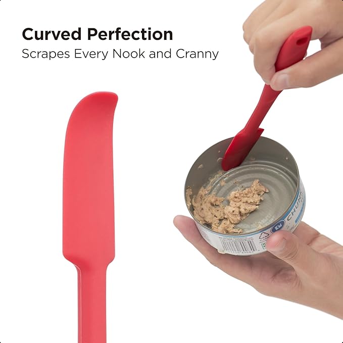 Kitchen Mama WaltzGrip Platinum Silicone Jar and Can Spatula Set: Heat-Resistant, Dishwasher Safe, Ergonomic Grip, Perfect for Mixing and Scraping, Nonstick Cookware (Red)