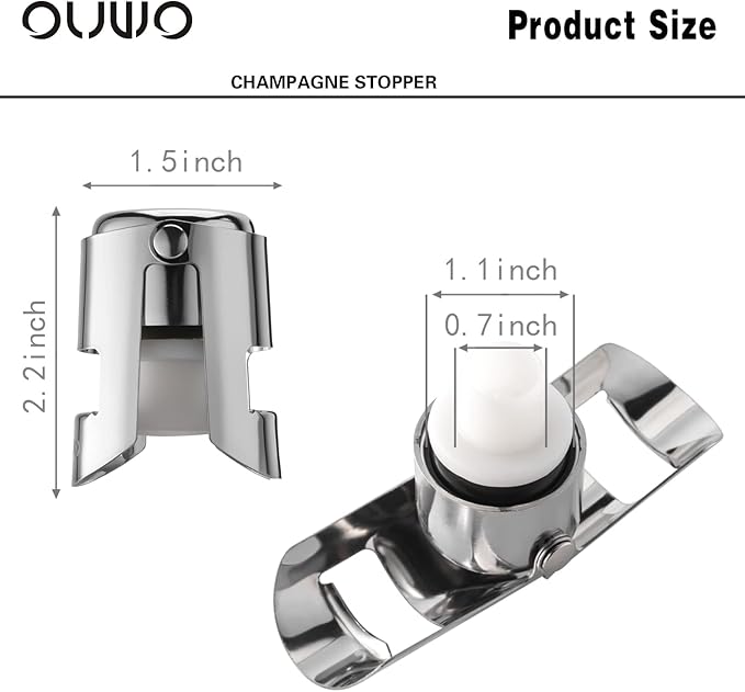 Champagne Stopper 6 Pack Stainless Steel Champagne Save with Food Grade Silicone，Leak-Proof Bubble Retaining Saver，Suitable for Champagne Prosecco Cava and Sparkling (Silver)