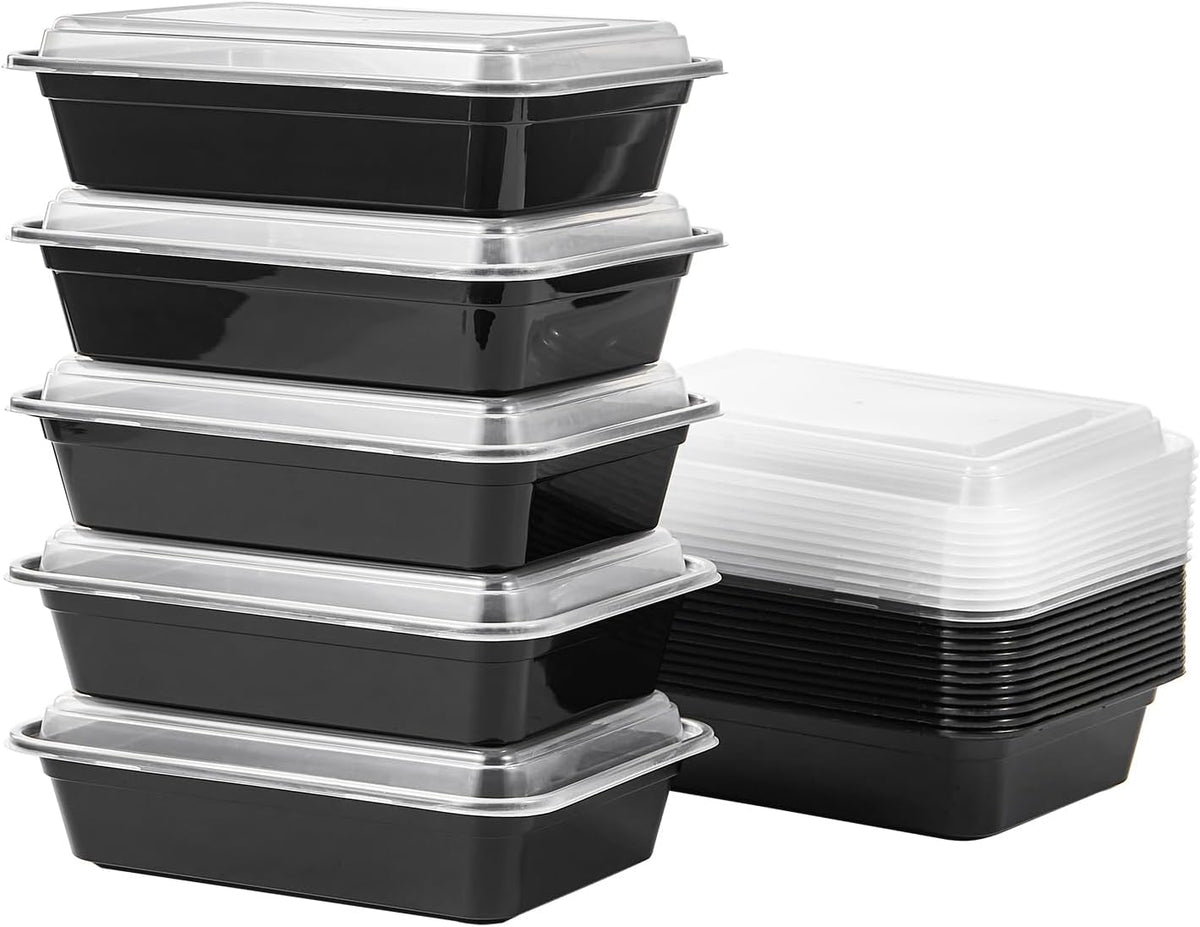 24 oz Meal Prep Containers With Lids Reusable 150 Pack Extra-thick Plastic Food Storage Black Disposable To Go Lunch Box BPA Free Stackable Microwave Dishwasher Freezer Safe (Formerly FULING)